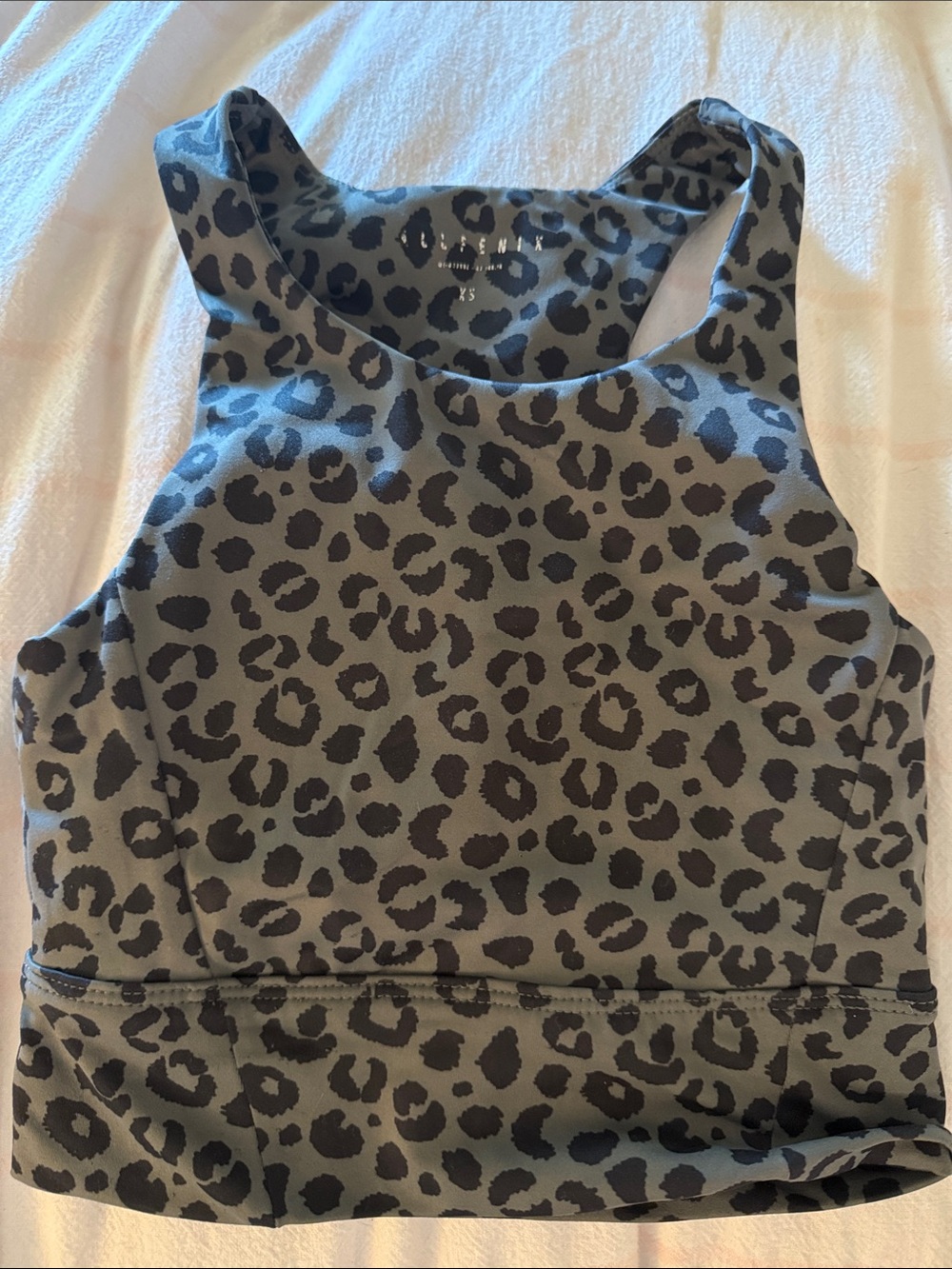 Leopard-Print Racerback Crop Bra in Gray and Black
